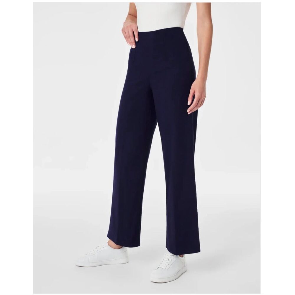 Spanx Stretch Twill Cropped Wide Leg Pant Lapis Blue Size L